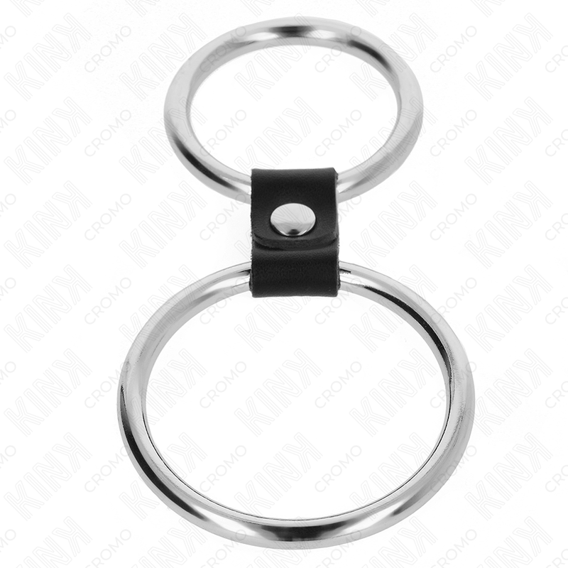 KINK - DUBBELE METALEN PENISRING 3,7 CM TOT 5 CM VERBONDEN DOOR LEDEREN BAND MODEL 1