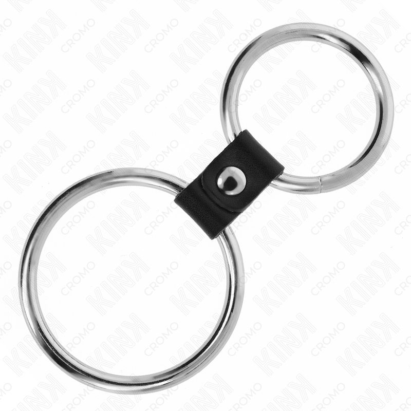 KINK - DUBBELE METALEN PENISRING 3,7 CM TOT 5 CM VERBONDEN DOOR LEDEREN BAND MODEL 1
