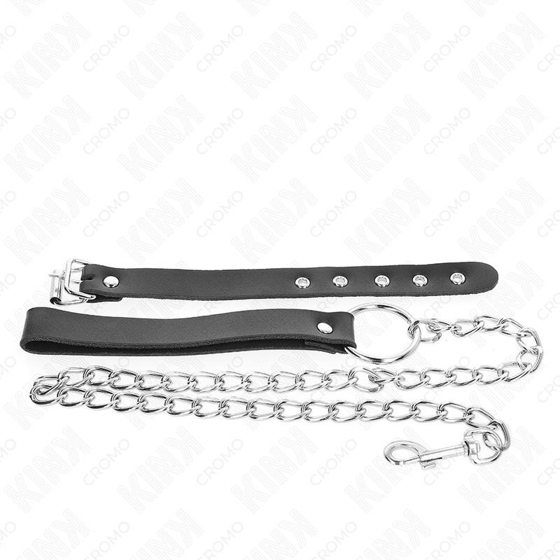 KINK - LEDEREN PENISRING MET BAND 21,5 X 2 CM EN METALEN KETTING 60 CM