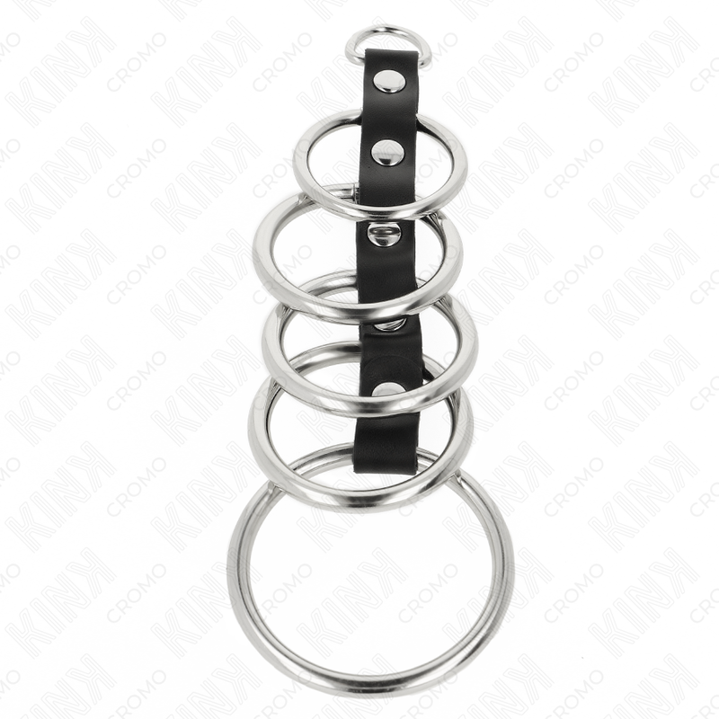 KINK - 5 METALEN PENIS RINGEN 3,2 CM TOT 5 CM VERBONDEN DOOR LEER