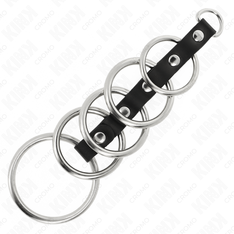 KINK - 5 METALEN PENIS RINGEN 3,2 CM TOT 5 CM VERBONDEN DOOR LEER