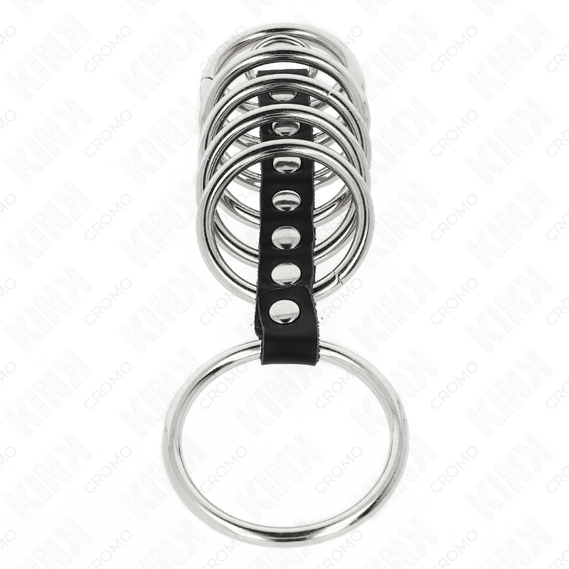 KINK - 7 METALEN PENIS RINGEN 3,2 CM TOT 5 CM VERBONDEN DOOR LEER