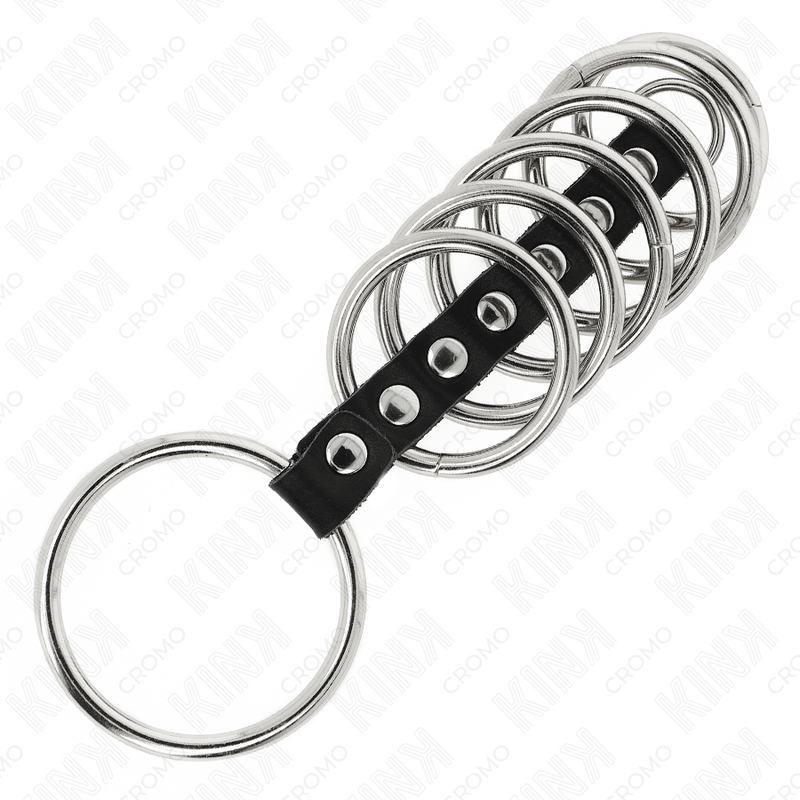 KINK - 7 METALEN PENIS RINGEN 3,2 CM TOT 5 CM VERBONDEN DOOR LEER