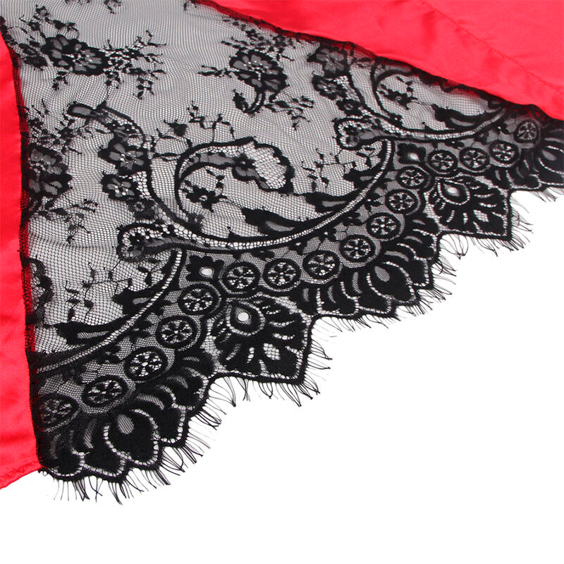 SUBBLIME - 954024 Кружевная прозрачная майка с открытой спиной + стринги, красно-черная, размер L/XL