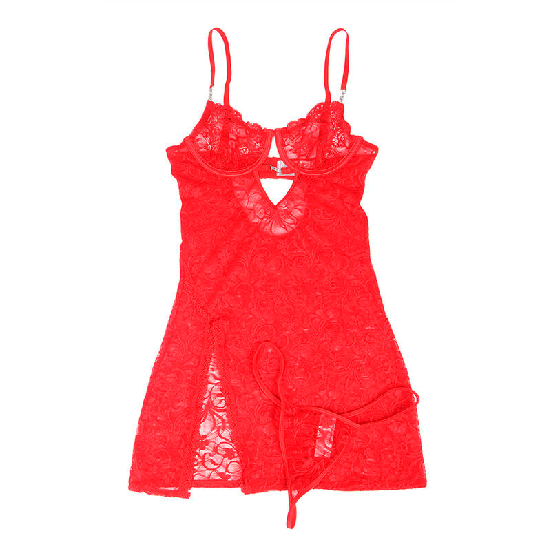 SUBBLIME - 954208 KANTEN BABYDOLL MET VERSTELBARE BANDJES ROOD S/M