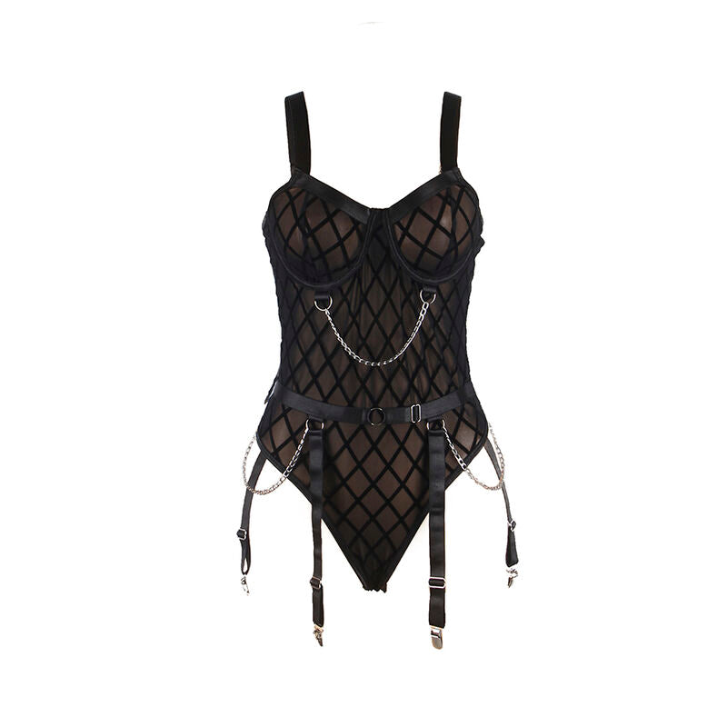 SUBBLIME - 954260 BODY CON CATENE + GIARRETTIERA NERO S/M