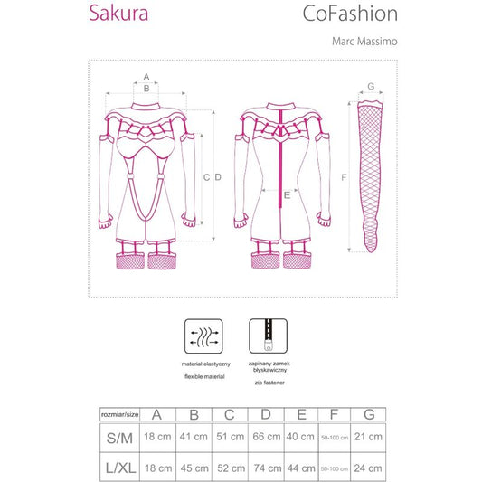 LIVCO CORSETTI FASHION - SAKURA CF 90357 Комбинезон + Длинные перчатки + Пояс для чулок, Черный, Размер S/M