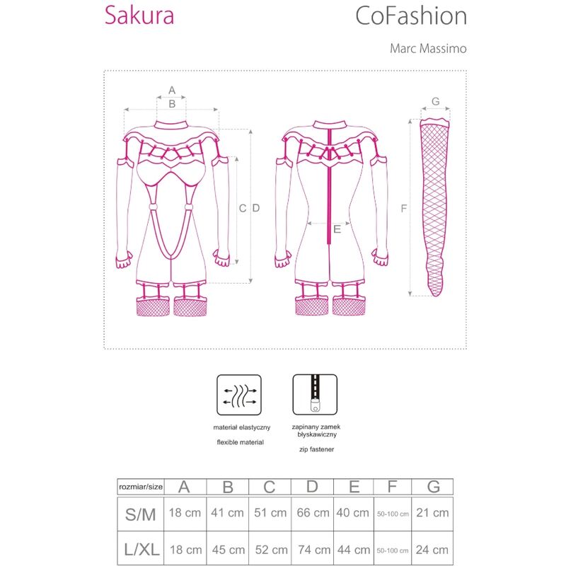 LIVCO CORSETTI FASHION - SAKURA CF 90357 Комбинезон + Длинные перчатки + Пояс для чулок, Черный, Размер L/XL