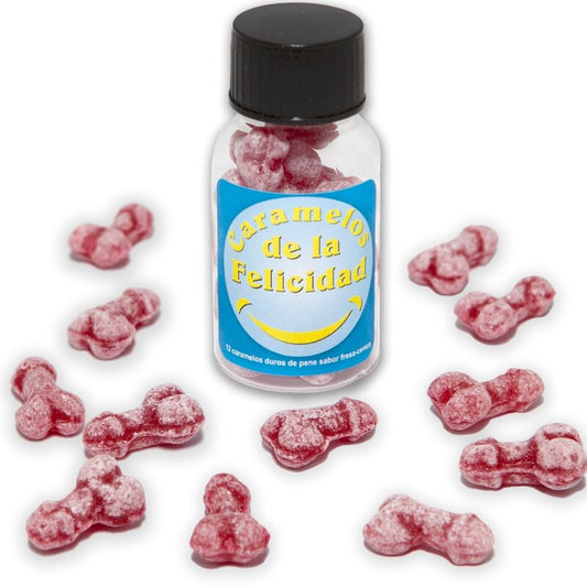 DIABLO PICANTE - BOCAL DE 12 BONBONS EN FORME DE PÉNIS À LA FRAISE ET À LA CERISE