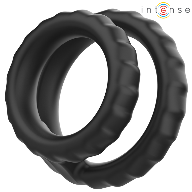INTENSE - DEWEY DOUBLE ANNEAU PÉNIS EN SILICONE NOIR MODÈLE 2