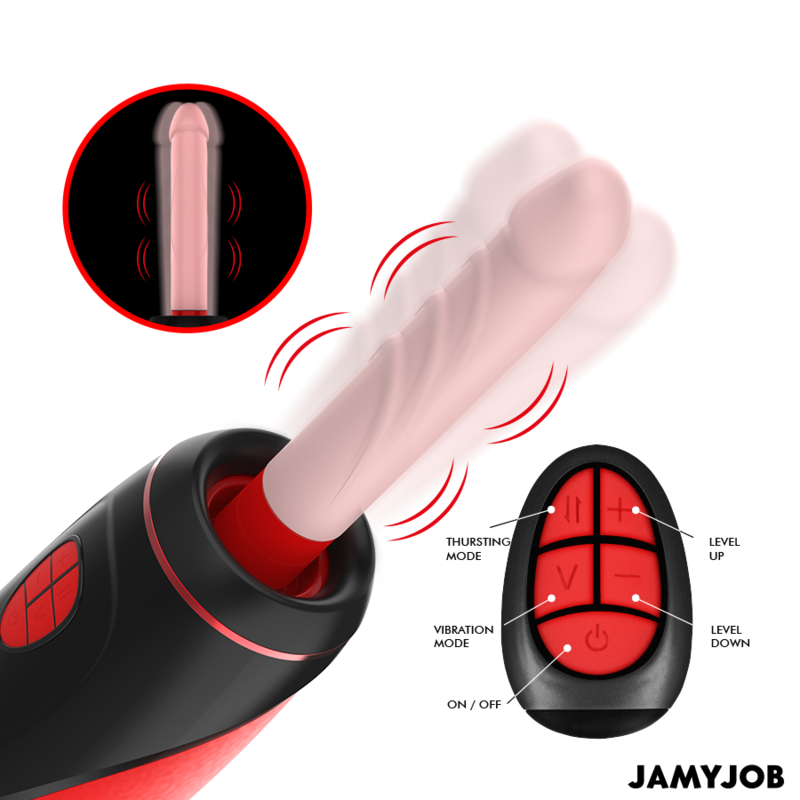 JAMYJOB - MASTURBATEUR AUTOMATIQUE À BASE PYSTON AVEC GODEMICHET TÉLÉCOMMANDÉ