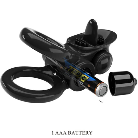 PRETTY LOVE - ANNEAU PASSIONNÉ DOUBLE VIBRANT + STIMULATEUR CLITORIS NOIR