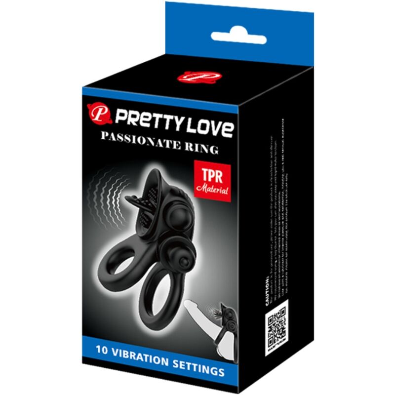 PRETTY LOVE - ANNEAU PASSIONNÉ DOUBLE VIBRANT + STIMULATEUR CLITORIS NOIR