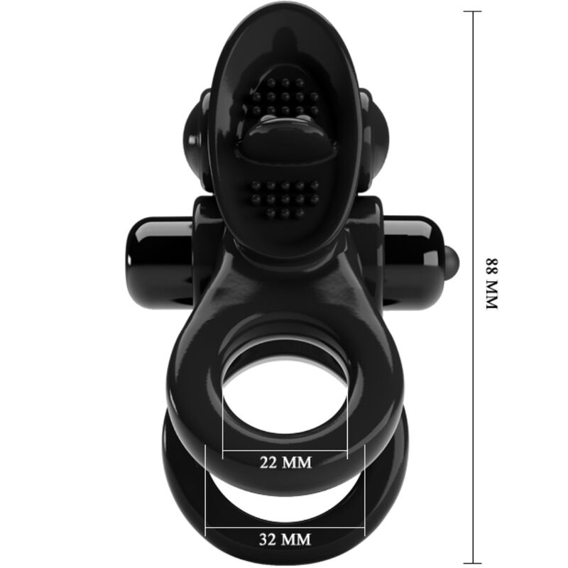 PRETTY LOVE - ANNEAU PASSIONNÉ DOUBLE VIBRANT + STIMULATEUR CLITORIS NOIR