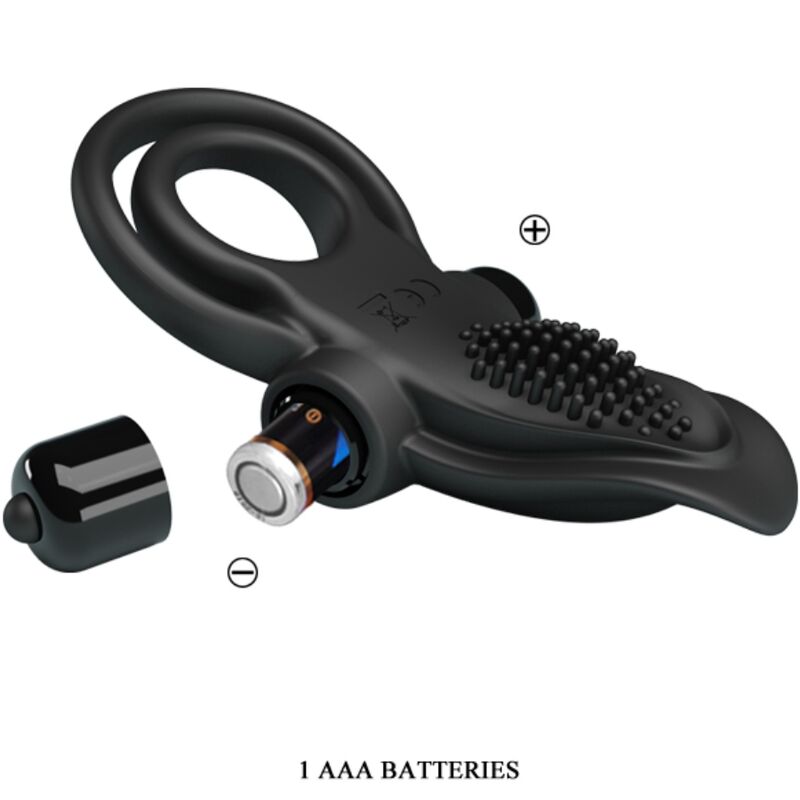 PRETTY LOVE - ANNEAU VIBRANT DOUBLE + STIMULATEUR CLITORIS 10 VIBRATIONS NOIR