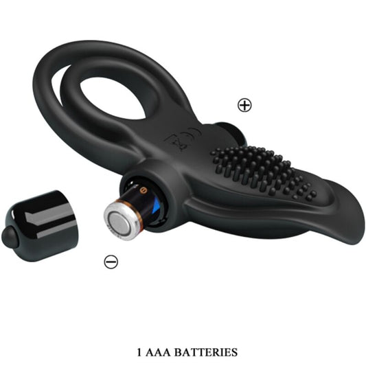 PRETTY LOVE - ANNEAU VIBRANT DOUBLE + STIMULATEUR CLITORIS 10 VIBRATIONS NOIR