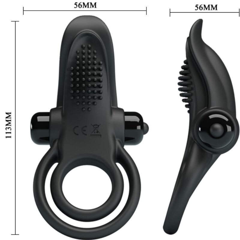 PRETTY LOVE - ANNEAU VIBRANT DOUBLE + STIMULATEUR CLITORIS 10 VIBRATIONS NOIR