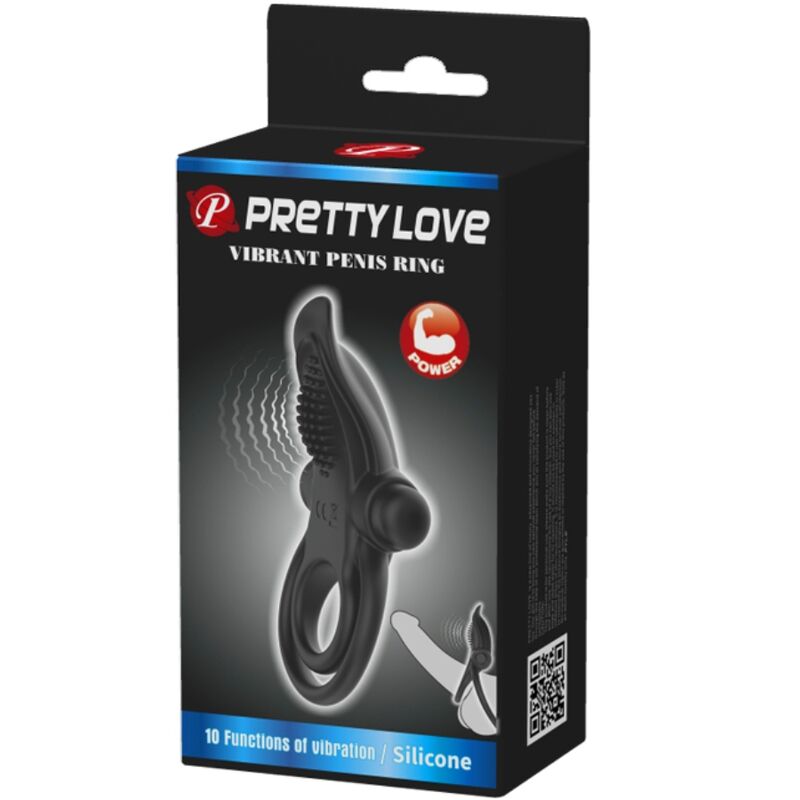 PRETTY LOVE - ANNEAU VIBRANT DOUBLE + STIMULATEUR CLITORIS 10 VIBRATIONS NOIR