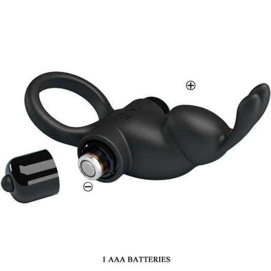 PRETTY LOVE - Anneau vibrant + stimulateur clitoridien lapin 10 vibrations noir