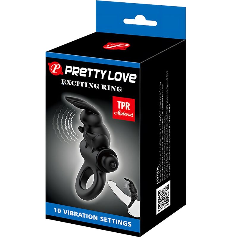 PRETTY LOVE - Bague vibromasseur lapin excitante, 10 vibrations, noire