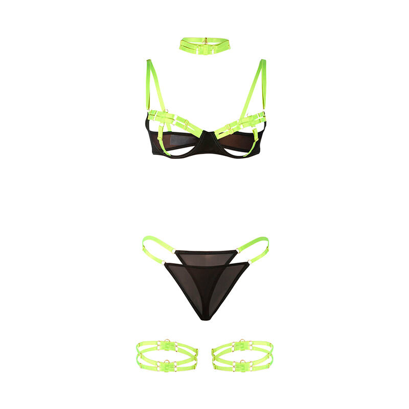 SUBBLIME - 955281 COMPLETO REGGISENO CON COLLANA E DETTAGLI GAMBA VERDE FLUO L/XL