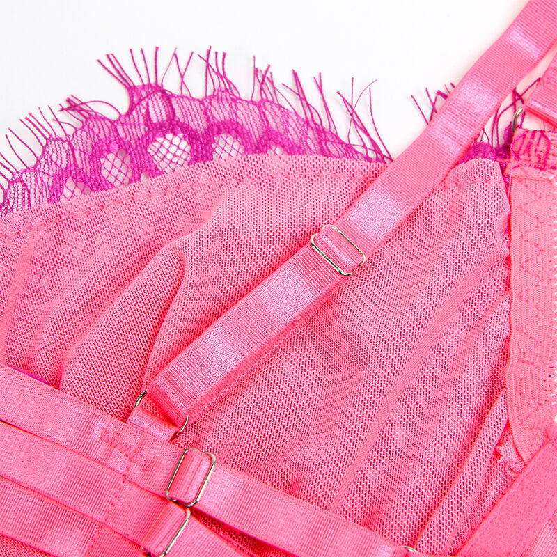 SUBBLIME - 955366 ENSEMBLE SOUTIEN-GORGE AVEC DENTELLE ET PORTE-JARRETELLES ROSE ET VIOLET L/XL