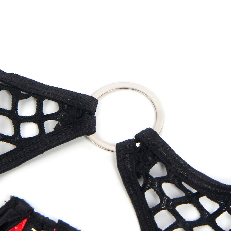 SUBBLIME - 955533 Красный лакированный кожаный сетчатый бюстгальтер с застежкой-молнией, размер S/M