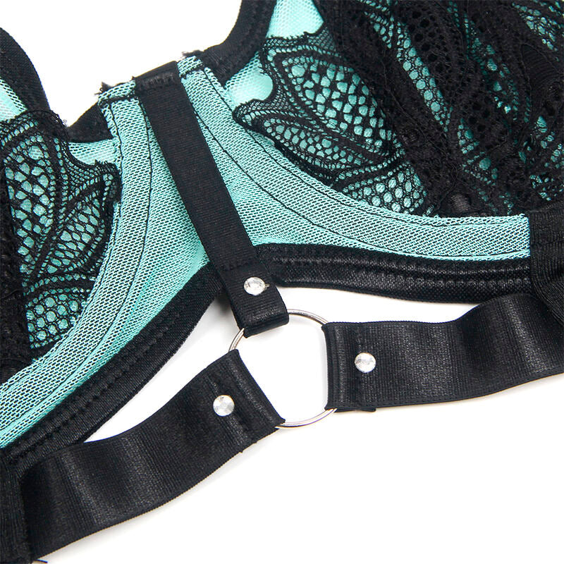 SUBBLIME - 955557 Зелёный лакированный кожаный сетчатый бюстгальтер-комплект на молнии, размер S/M