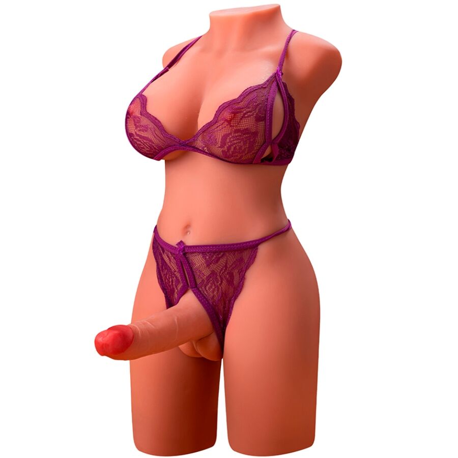 XISE - MIAH LADY BOY TORSE FÉMININ AVEC GODEMICHET VIBRANT ET À POUSSER 55 CM