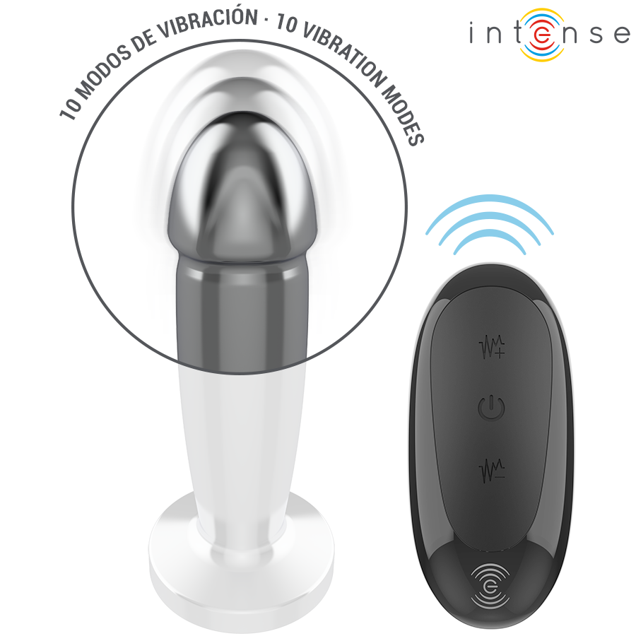 INTENSE - PLUG ANAL 10 VIBRATIONS GODEMICHET EN MÉTAL AVEC TÉLÉCOMMANDE S