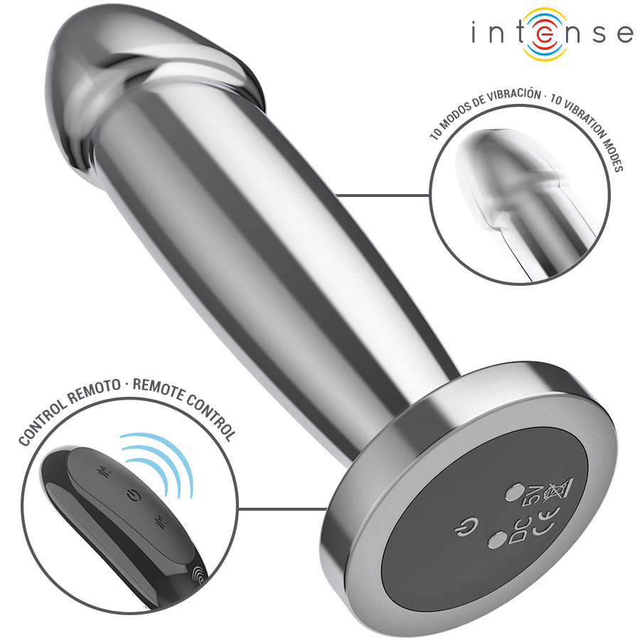 INTENSE - PLUG ANAL 10 VIBRATIONS GODEMICHET EN MÉTAL AVEC TÉLÉCOMMANDE S