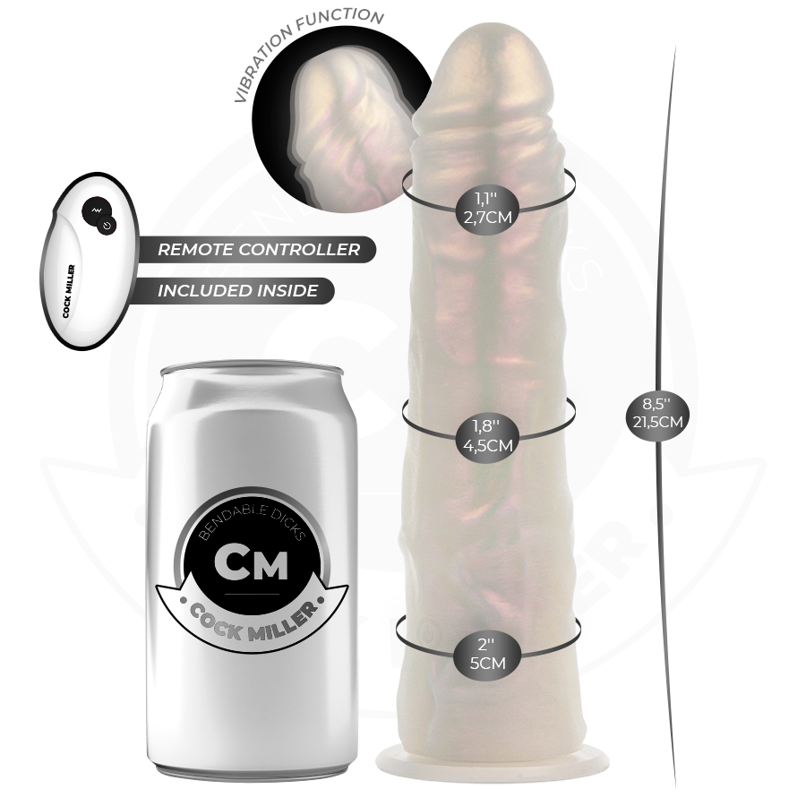 COCK MILLER - DILDO WITH SUCTION CUP, LIGHTS AND VIBRATION WITH REMOTE CONTROL WHITE 21.5 CM