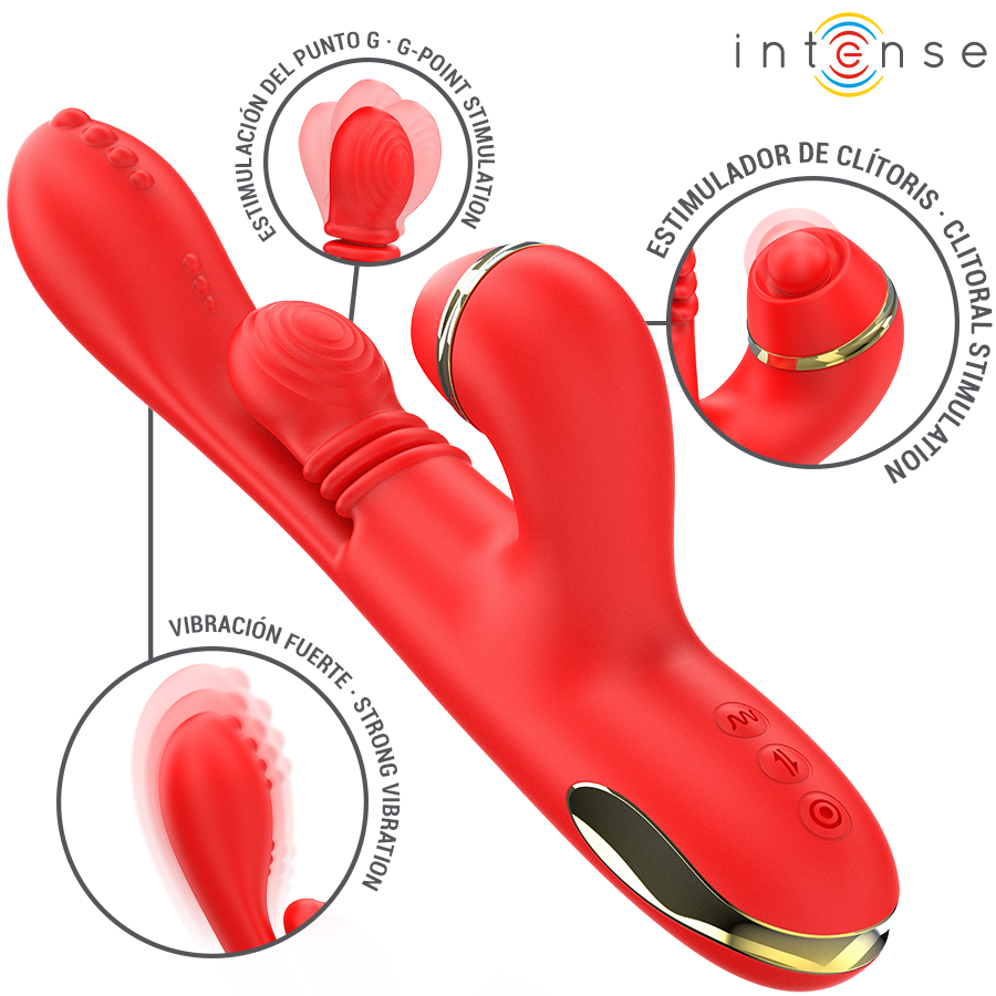 INTENSE - STIMULATEUR CLITORIS MULTIFONCTION KATY 4 EMBOUTS INTERCHANGEABLES ROUGE
