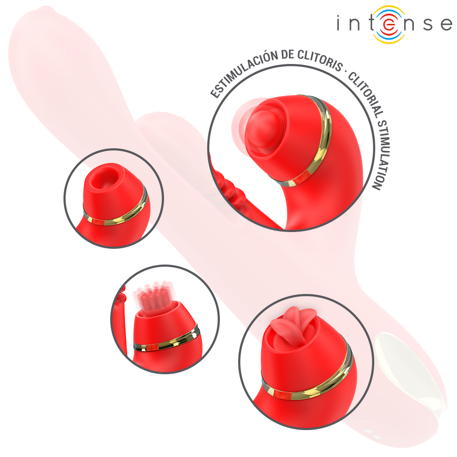 INTENSE - STIMULATEUR CLITORIS MULTIFONCTION KATY 4 EMBOUTS INTERCHANGEABLES ROUGE