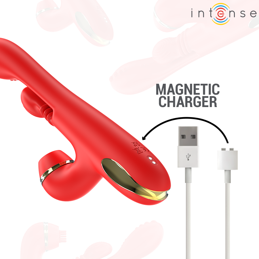 INTENSE - STIMULATEUR CLITORIS MULTIFONCTION KATY 4 EMBOUTS INTERCHANGEABLES ROUGE
