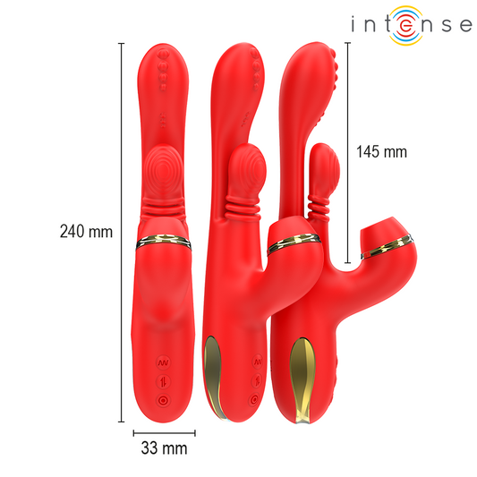 INTENSE - STIMULATEUR CLITORIS MULTIFONCTION KATY 4 EMBOUTS INTERCHANGEABLES ROUGE