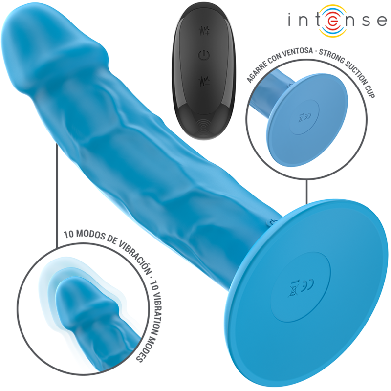 VIBRATEUR INTENSE - PHOEBE REALISTIC 10 VIBRATIONS TÉLÉCOMMANDE BLEUE