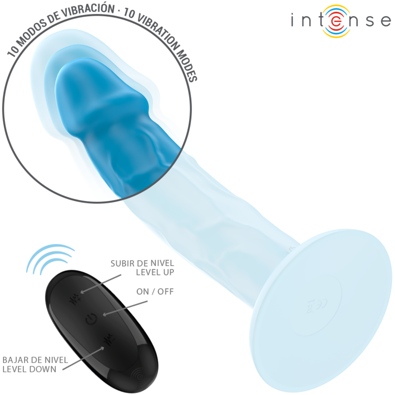 VIBRATEUR INTENSE - PHOEBE REALISTIC 10 VIBRATIONS TÉLÉCOMMANDE BLEUE