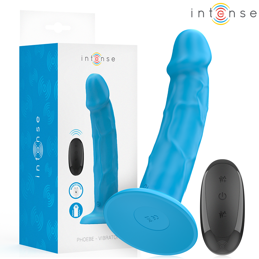 VIBRATEUR INTENSE - PHOEBE REALISTIC 10 VIBRATIONS TÉLÉCOMMANDE BLEUE