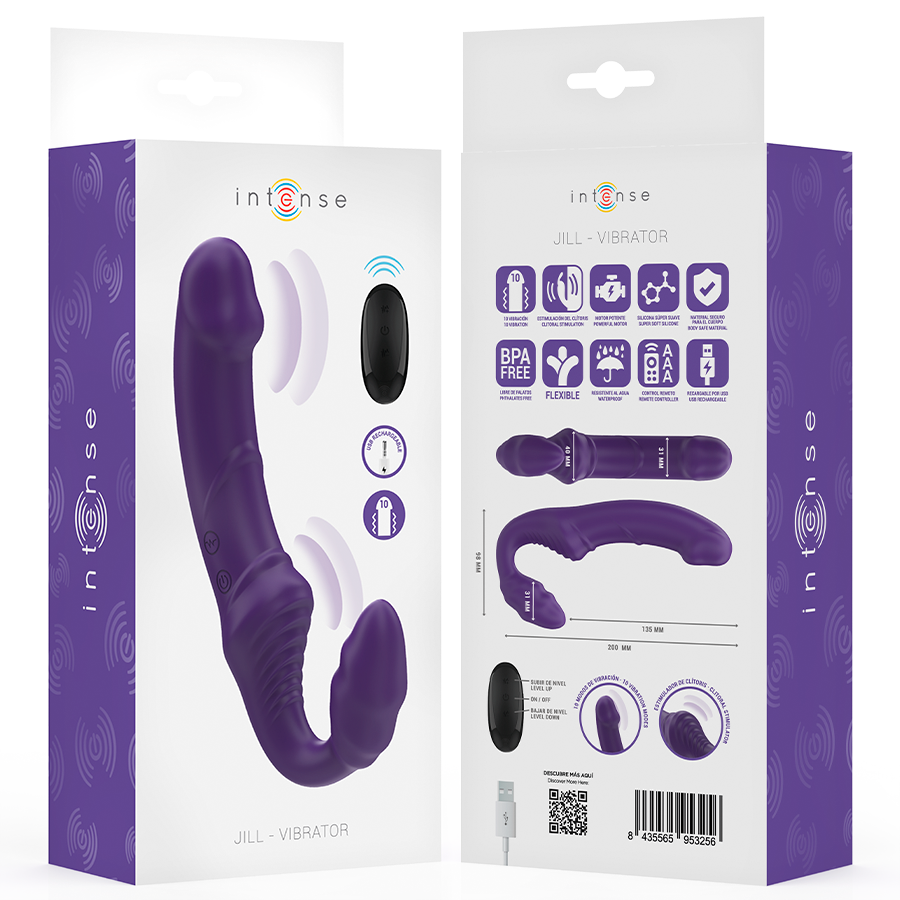 INTENSE - JILL DOUBLE VIBRATEUR 20 CM VIOLETTE AVEC TÉLÉCOMMANDE