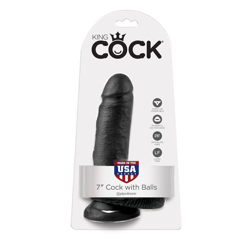 KING COCK - Gode noir avec testicules 17,8 cm