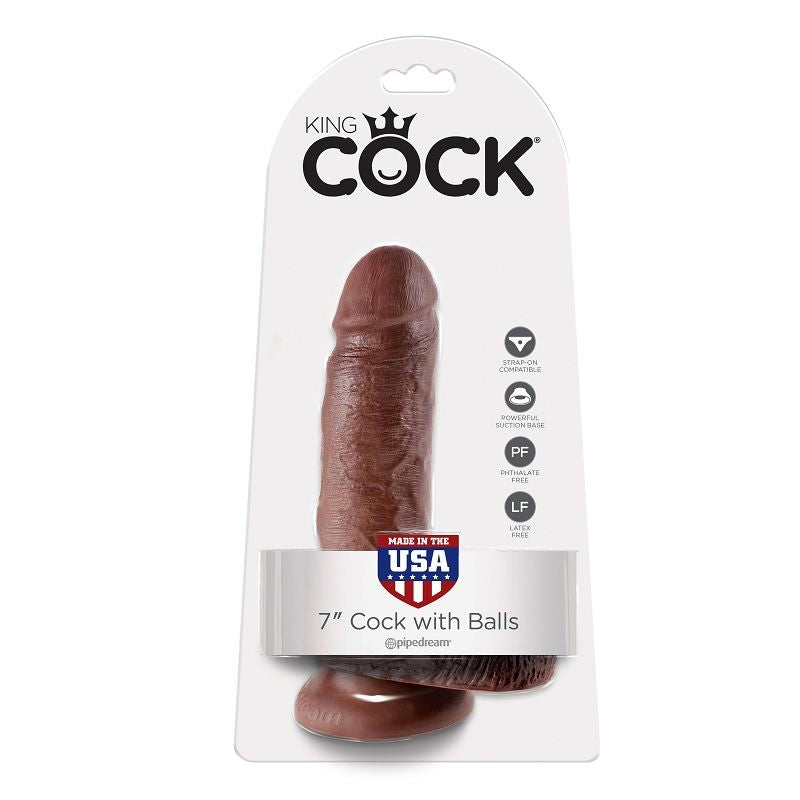KING COCK - GODEMICHET MARRON AVEC TESTICULES 17,8 CM
