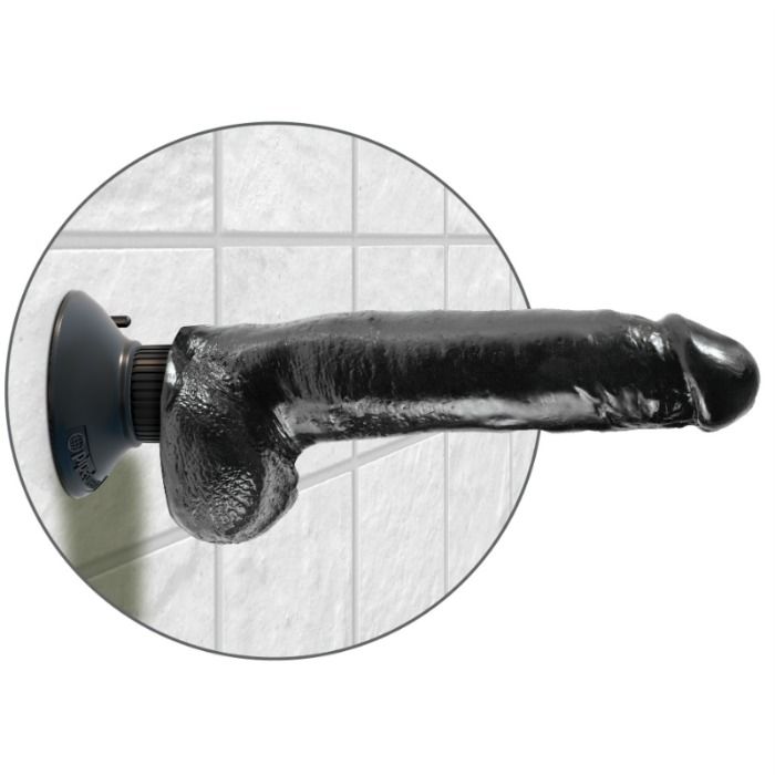 KING COCK - 23 CM VIBRERENDE PIK MET BALLEN ZWART