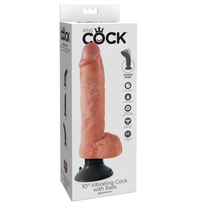 KING COCK - 25,5 CM VIBRERENDE PIK MET BALLEN VLEES