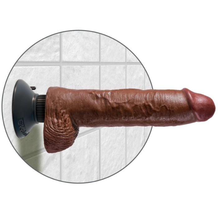 KING COCK - 25,5 CM VIBRERENDE HAAN MET BALLEN BRUIN
