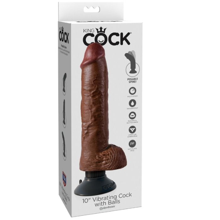 KING COCK - 25,5 CM VIBRERENDE HAAN MET BALLEN BRUIN