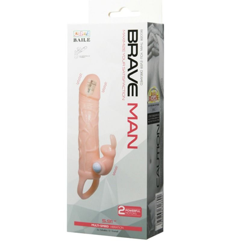 BAILE - COUVERCLE PÉNIS BRAVE MAN AVEC LAPIN ET DOUBLE MOTEUR FLESH 16,5 CM