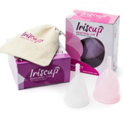 IRISCUP - KLEINE ROZE MAANDCUP A + GRATIS STERILISATORTAS
