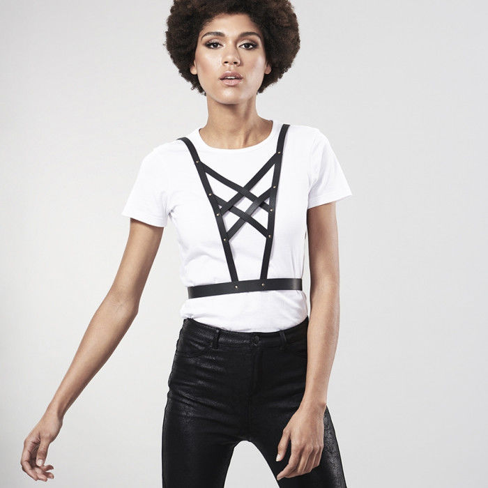 BIJOUX - INDISCRETS MAZE CROSSED HARNESS MET NECKLINE BLACK