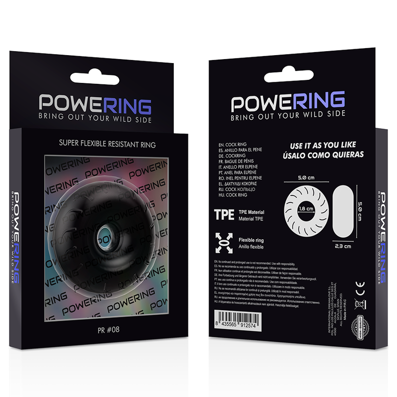 POWERING - SUPER FLEXIBELE EN BESTENDIGE PENISRING 5CM PR08 ZWART